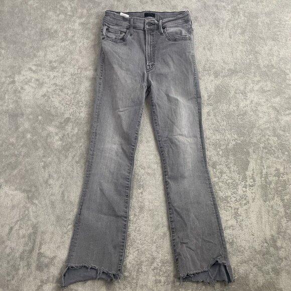 MOTHER Jeans Womens 24x24” The Insider Crop Step Fray Gray Light Denim Raw Hem - Picture 3 of 16